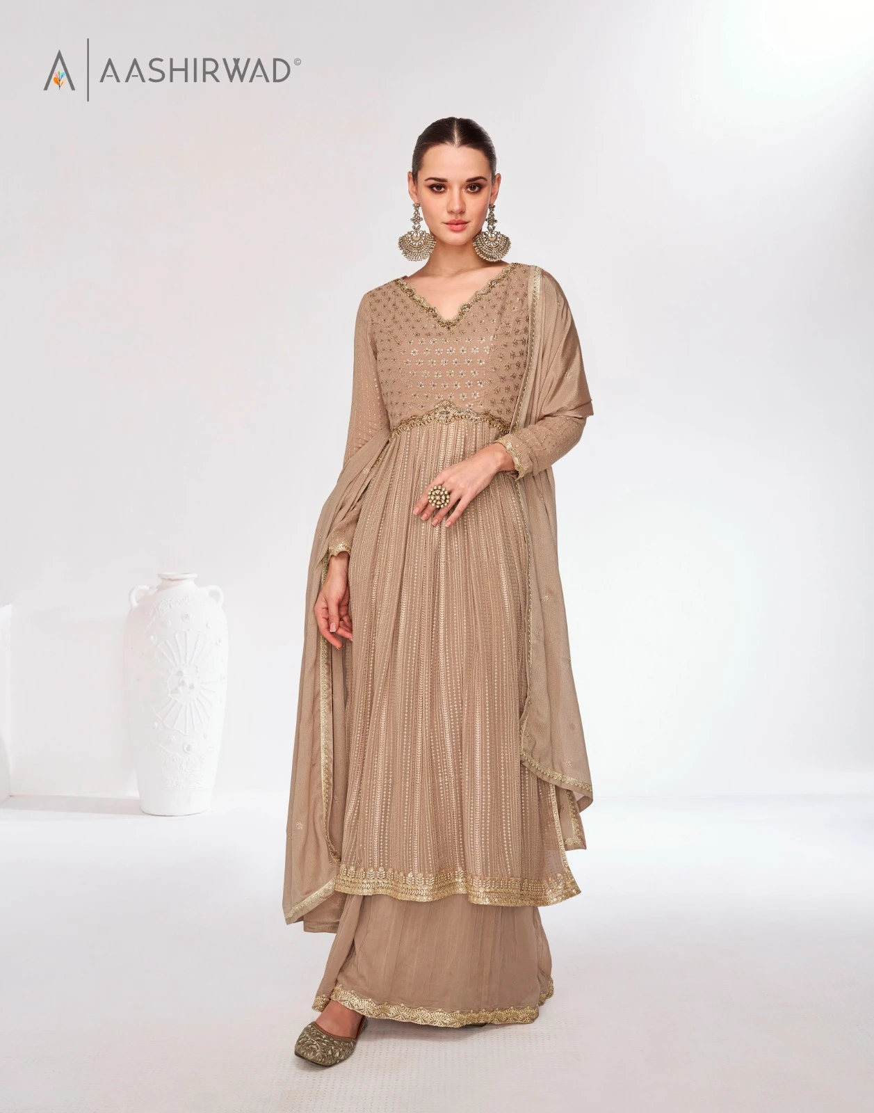 Aashirwad Rosy Premium Chinnon N Real Georgette Wholesale Designer Readymade Salwar Suit Catalog — Wholesale Salwar Suits, Aashirwad Creation wholesale from Surat - Gallery Image 2